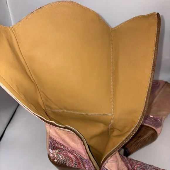 Damy Western Cowboy BootsItaly Haute Couture Sequinned Leather EU 40 US 9 9.5
